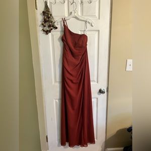 David’s bridal chiffon one shoulder size 2 new with tags in color cinnamon